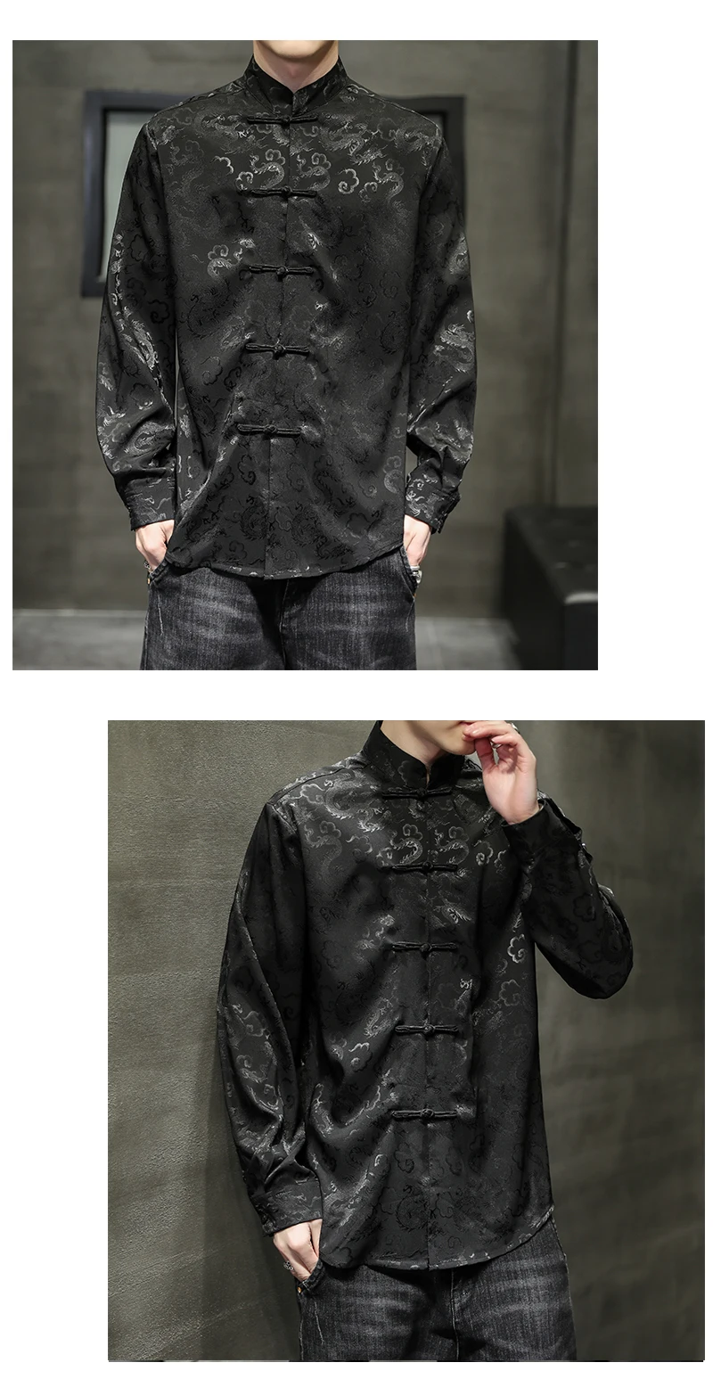 New Men Chinese Style Vintage Shirt Mens Top Tang Suit