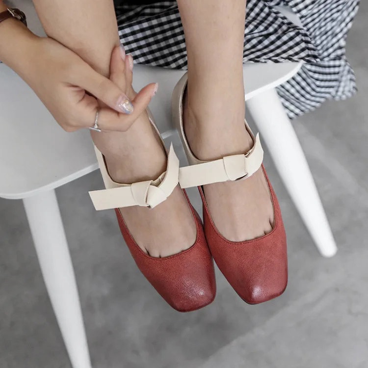 

Moccosins Autumn Women's 2018 New Style Shallow Versatile Straight-line Buckle Korean-style Retro Grandma Shoes Women Flat Genui