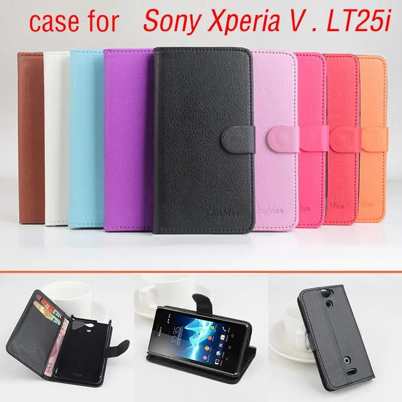 Роскошный кожаный чехол-книжка для телефона Sony Xperia V. LT25i около крышка мобильный