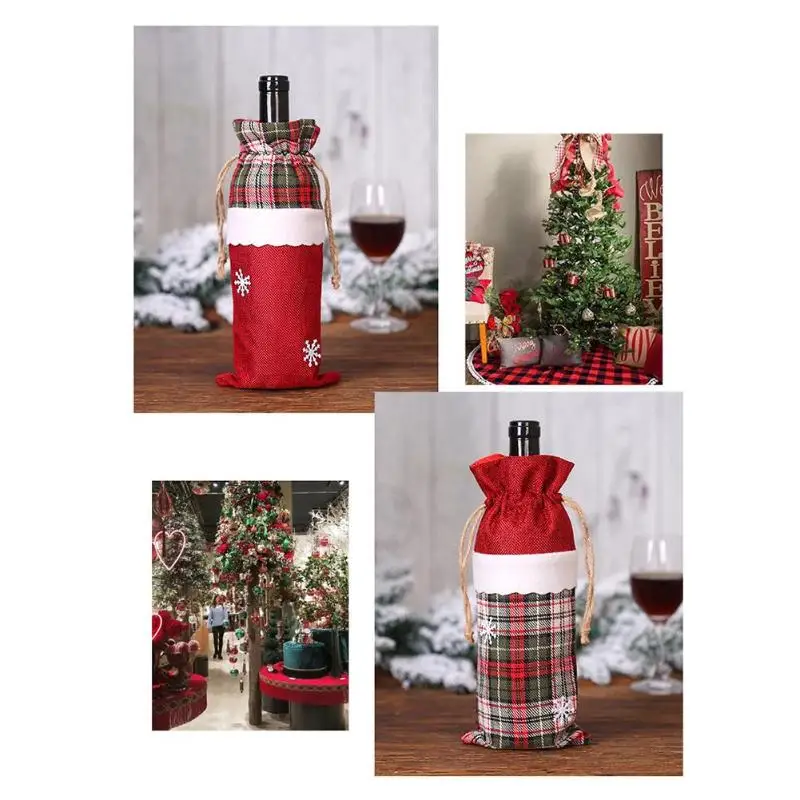 Милая Рождественская Снежинка льняная крышка для бутылки с красным вином сумки Рождественский Декор стола рождественские украшения для домашних держателей Рождество год