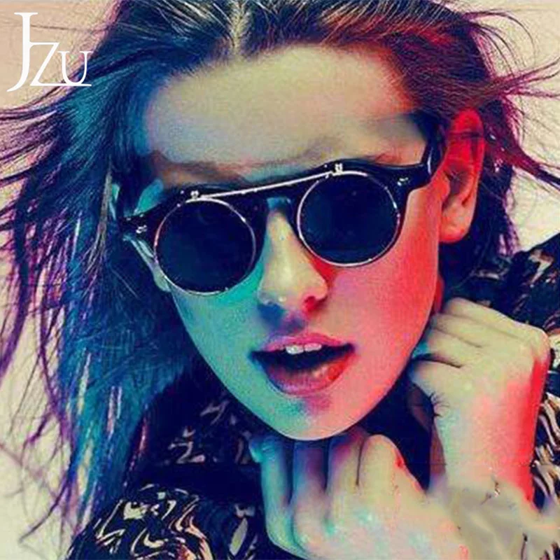 JZU Ретро стиль стимпанк солнцезащитные очки для мужчин и женщин флип-ап модные