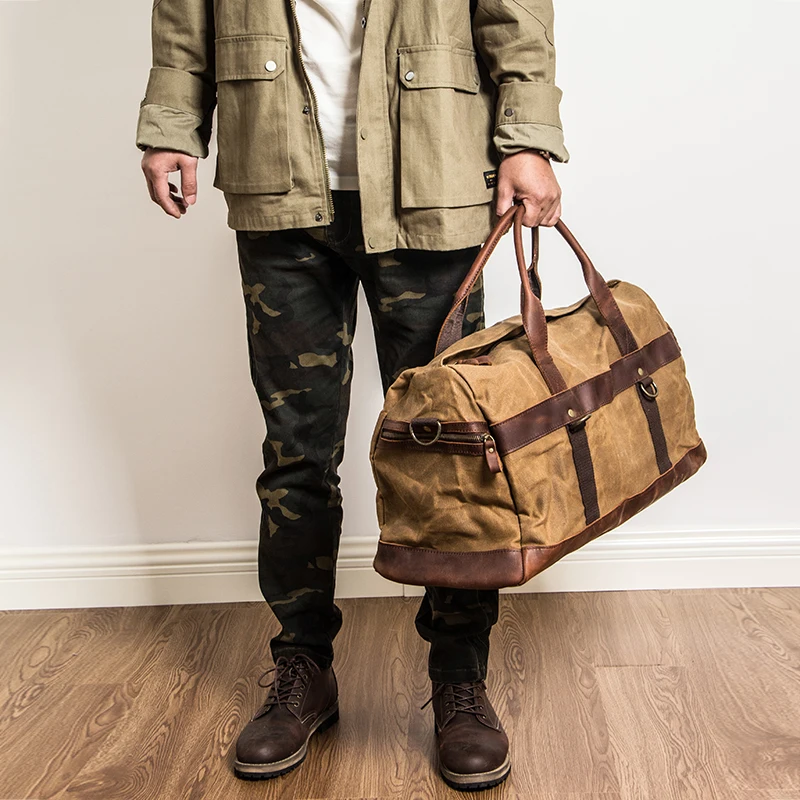 Luufan 55 см Большая вместительная холщовая кожаная дорожная сумка, винтажные ручные сумки для мужчин, мужская повседневная Холщовая Сумка для деловой поездки