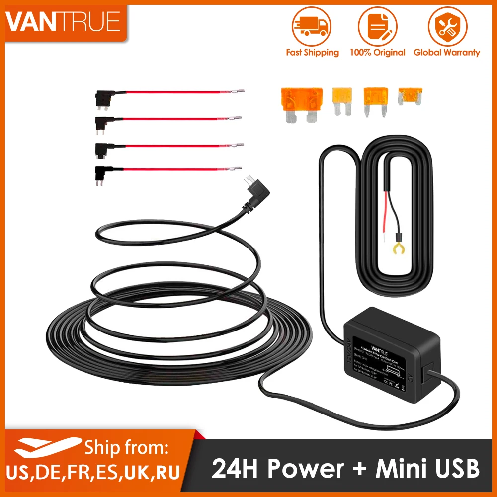 Vantrue 10ft Mini USB 12V 24V to 5V Dash Cam Hardwire Kit с защитой от низкого напряжения только для камеры