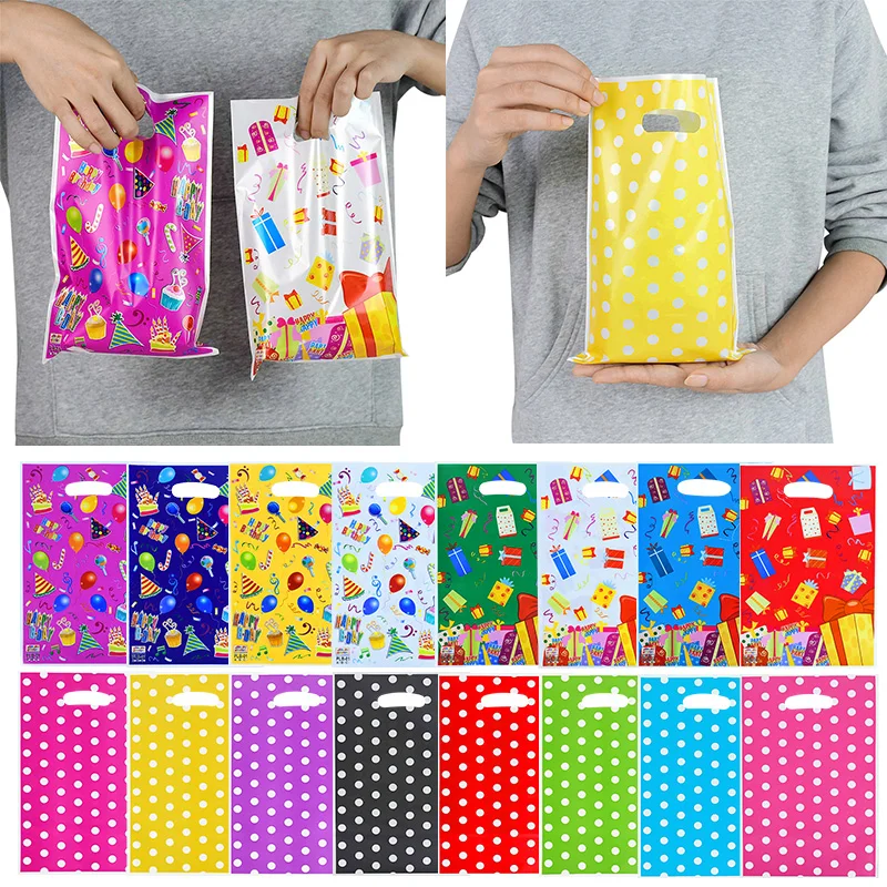 Bolsas de regalo para niños y niñas, suministros con estampado de lunares, de plástico para golosinas en fiesta infantil, 10/20 unidades
