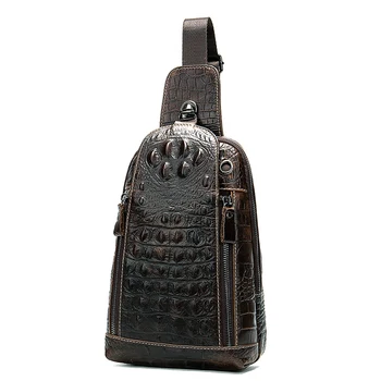 

Retro crocodile pattern male chest bag genuine leather shoulder bag men's first layer leather Messenger bag Crossbody bag