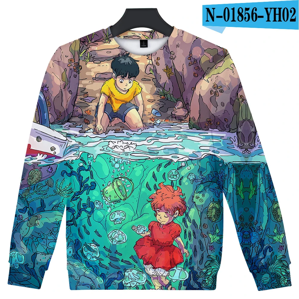 Толстовка Ponyo On The Cliff с принтом аниме Harajuku, толстовки для мужчин и женщин, Повседневная Толстовка, осенняя мода, теплые пуловеры с круглым вырезом - Цвет: 3D