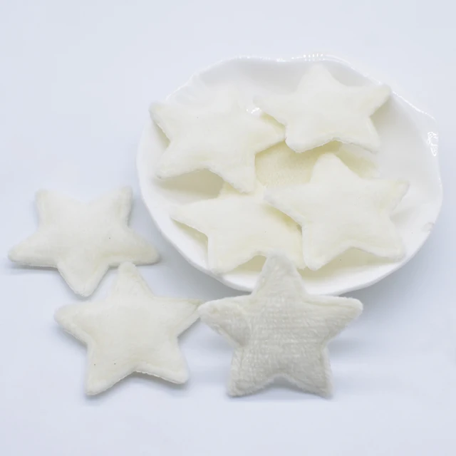 50Pcs/lot 38mm Padded Plush Furry Felt Star Applique for DIY Headwear Hair Clips Bow Accessories Handmade Baby Clothes Hat Decor Beige