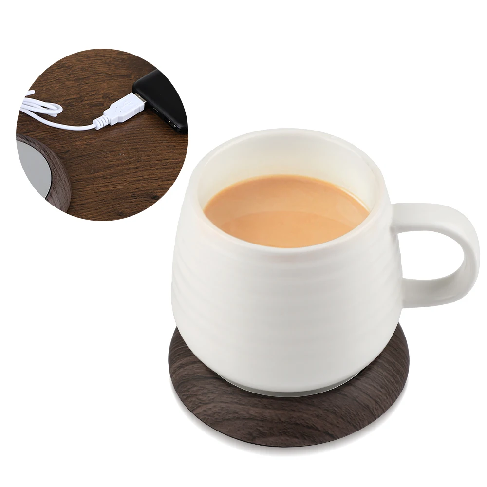 New USB Coffee Cup Warmer Electric Heating Cup Pad Wood Grain Coffee M Cosy Gear