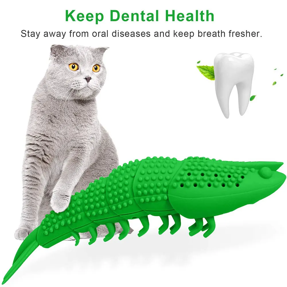 Горячая Pet кошки силиконовые в форме креветки кошачьей мяты зубные зубы Уход зубная щетка для чистки игрушки