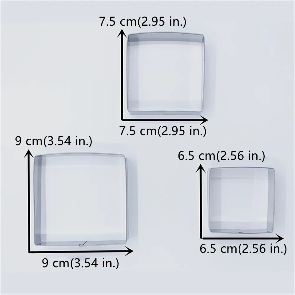 KENIAO Squares Cookie Cutter-Large, Medium, Small Basic Plaque Biscuit Fondant Bread Sandwich Molds-Stainless Steel cookie cutters cookie mold