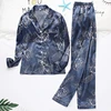 Women Silk Satin Pajamas Set Long Sleeve Trousers Pajamas Button-Down Printing Sleepwear Loungewear Women's Set Pyjamas Mujer ► Photo 2/6