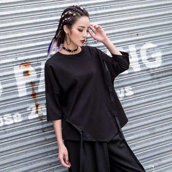 

Large Size Europe and the United States irregular personality loose round collar shirt fat MM mosaics with short-sleeved t-shirt