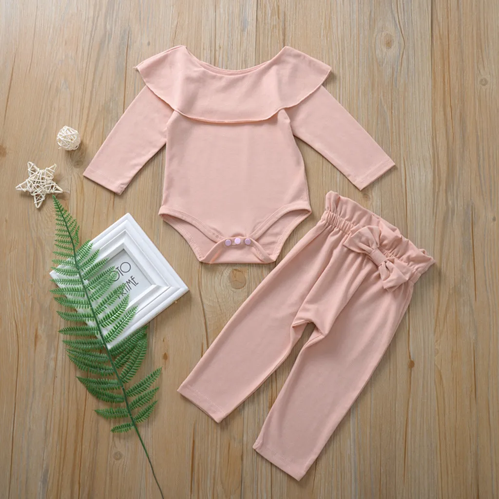 Baby girl clothes Newborn clothes ropa niña одежда для новорожденных Long Sleeve Soft Ruffled Leotard Tops+Pants+Headband#4