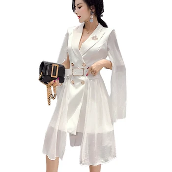 

Chic Vintage cloak Blazers Women Notched Suit Jackets with belt Plus Size office lady Double Breasted Coat blazer feminino