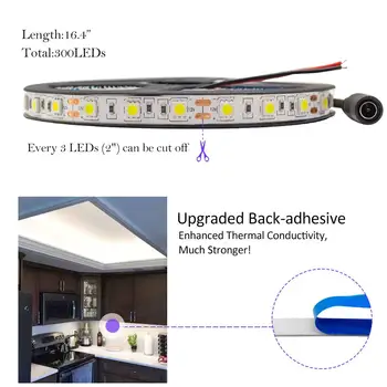 

Cool White LED Light Strip, High Density 5050 - 16.4 Feet, 300 LEDs, 5000K, 218 Lumens per Foot 12V DC jk521