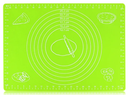Коврик для раскатки теста антипригарная силиконовая Кондитерская доска Нескользящая высокая термостойкость с размером шаблон помадка инструмент для выпечки - Цвет: 70x70 Green
