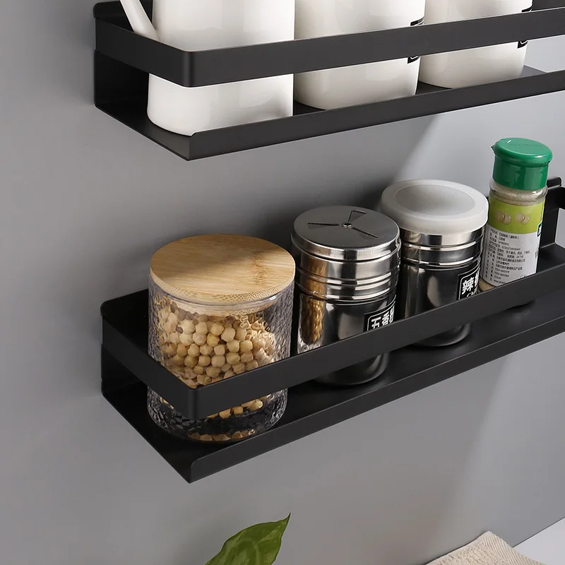 Stainless Steel Bathroom Shelf Black Shower Shampoo Storage Rack Adhesive Suqare Kitchen Bathroom Shlef 20cm 30cm 40cm 50cm