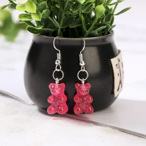 1Pair  Women Drop Earrings  Glitter Gummy Bear Crafts Multicolor Resin Charms Fashion Jewelry Diy Making as picture