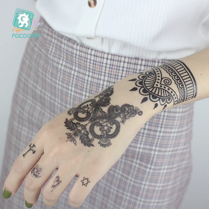 1 лист Для женщин сексуальные Руку поддельные тату серьги Henna Mandala цветок временные татуировки для девочек Красота Флора водостойкие татуировки индийские мехенди