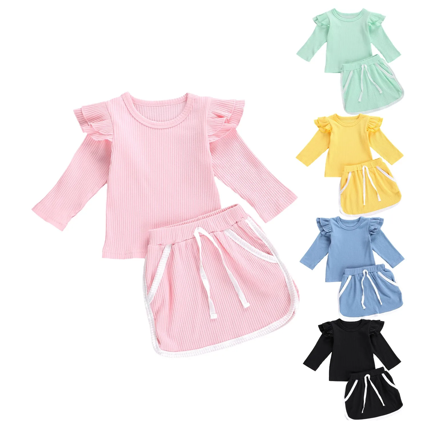 

Baby Girls Long Sleeve Top Shorts Skirt Clothing Fashion Kids Wear Set Casual 0-5Years