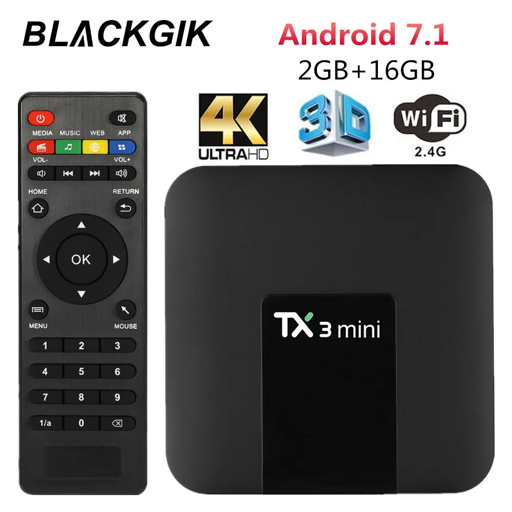 

TX3 mini Android TV BOX 4K H.265 IPTV Android 7.1 Smart Top TV Amlogic S905W Quad Core 2GB 16GB WiFi Media Player