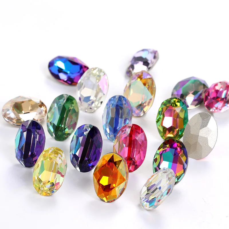 Shining Oval Crystal Strass AB Color K9 Glass Rhinestone for Jewelry Craft Glue on Clothes Decoration Loose Rhinestone Crystals