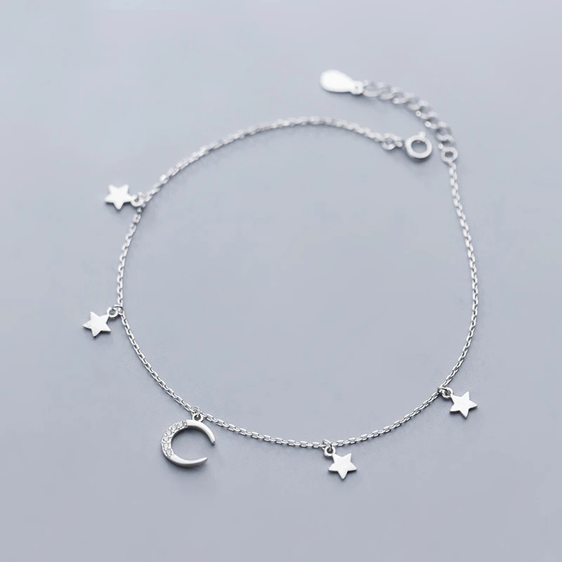 

MloveAcc 925 Sterling Silver Moon and Star Silver Bangles Bracelets Moon Star Chain Bracelets Sterling Silver Jewelry