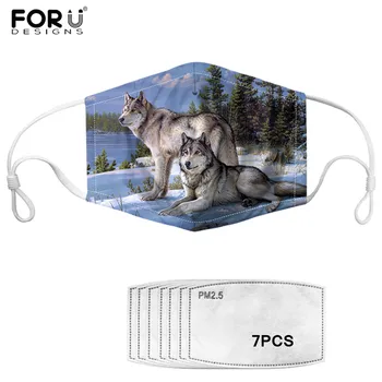 

3D Wolf Print Cotton PM2.5 Mask with 7pcs Filter Washable Mouth-Muffle for Adult Kids Cool Wild Animal Cozy Anti Haze Dust Mask
