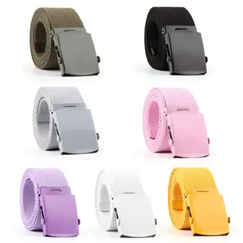

Men Women Harajuku Canvas Bright Solid Color Waist Belt with Alloy Flat Buckle