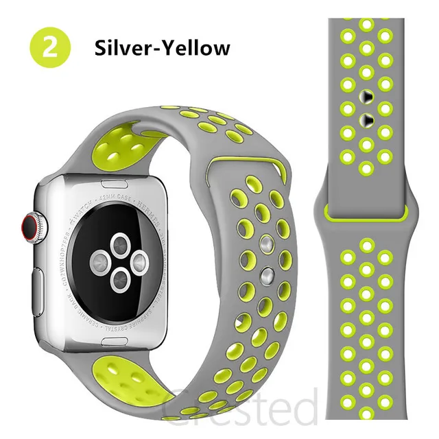 Silicone Strap For apple Watch band 44mm 40mm 45mm 41mm 40 44 mm Breathable Accessories watchband bracelet iWatch 3 4 5 se 6 7 silver yellow 2