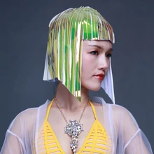 Сценические костюмы для певцов, зеркальный парик, стильный реквизит, головной убор с волнистой головкой, танцевальная одежда для выступлений, одежда для ночного клуба, бара DN4560