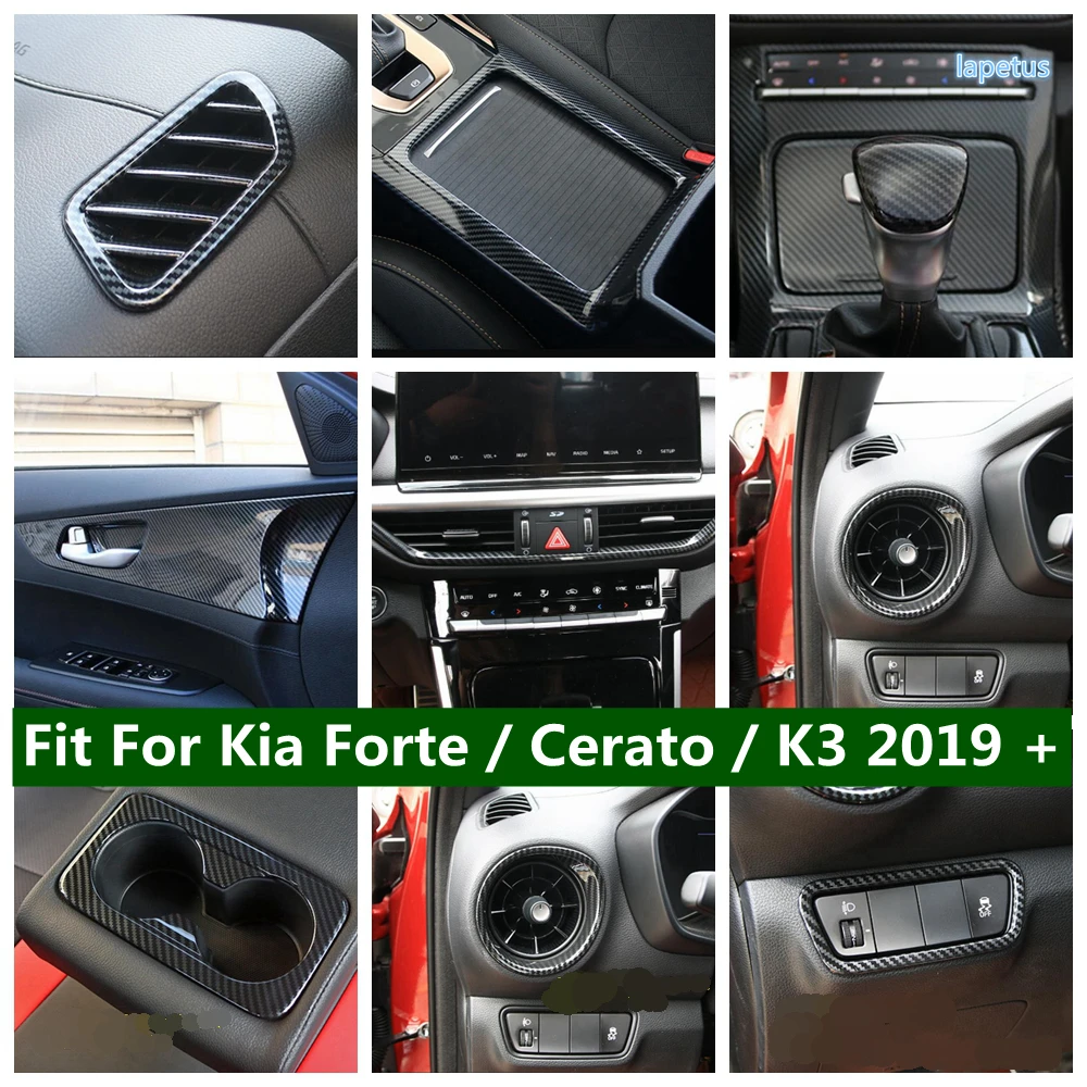 Lapetus Carbon Fiber Look Interior Refit Kit Front Cup Holder / Door Bowl Cover Trim Fit For Kia Forte Cerato K3 2019 - 2022 | Автомобили