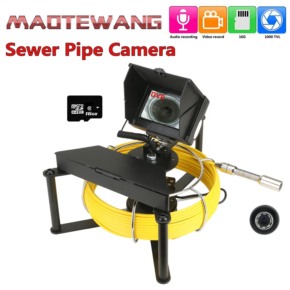 Sewer Pipe Inspection Camera with 16GB TF Card DVR Drain Industrial Endoscope IP68 5600MHA Battery 4.3inch IPS Monitor | Безопасность и