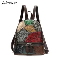 Women Patchwork Full Grain Leather Backpack Retro Style Small Daypack Casual College Travel Bag Girls Mini Schoolbag 1