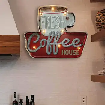 

Vintage Coffee Sign Embossed Wall Decoration Industrial Style LED Light Up Sign Kitchen Restaurant Bar Decoration