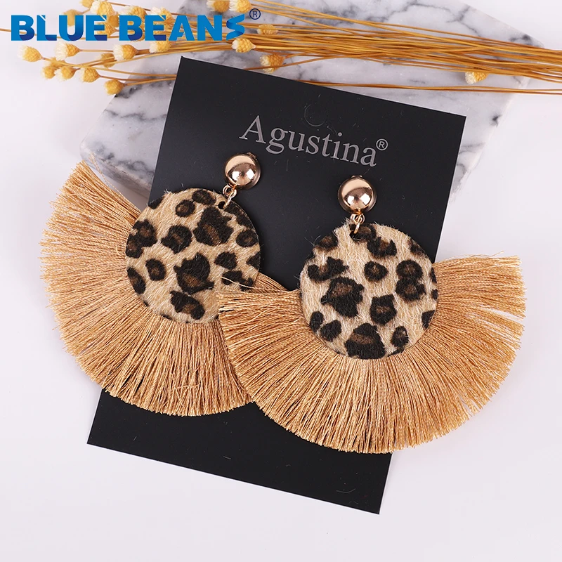 Bohemian big tassel earrings for women Long Fringe Round Leopard Earring Fashion Geometric Handmade Drop Earings Simple Jewelry
