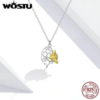 

WOSTU Honey Bee Gold Necklace 925 Sterling Silver Animal Long Chain Link For Women Fashion Wedding Party Jewelry FIN396