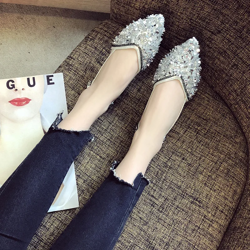 

2019 Pointed Shallow Mouth Summer New Style Korean-style Shoes Cool Full of Crystals Transparent Net Red WOMEN'S Flat Shoes Fash