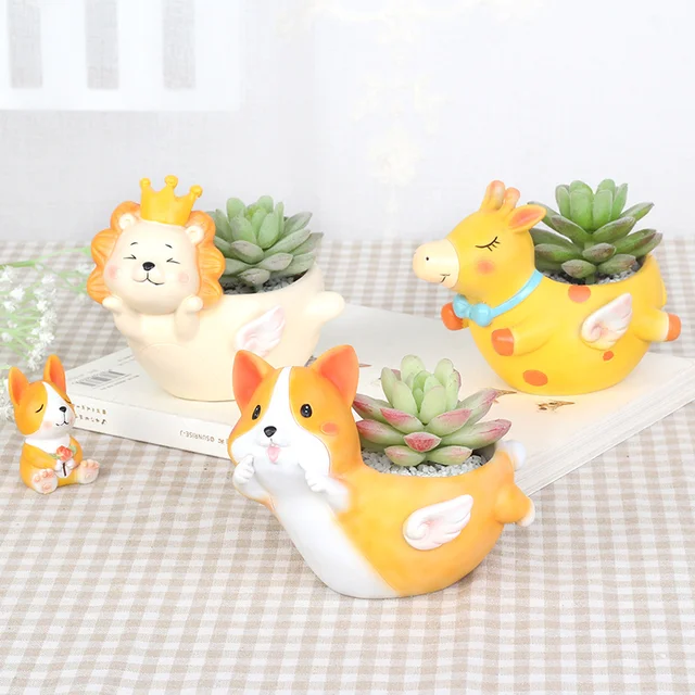 Tündérkerti Állat Virág Edény Gyanta Ültetvényes Zamatos Növényekhez Pot Corgi Zsiráf Víziló Asztali Virágcserapadású Házdekoráció Ajándék - Image 3