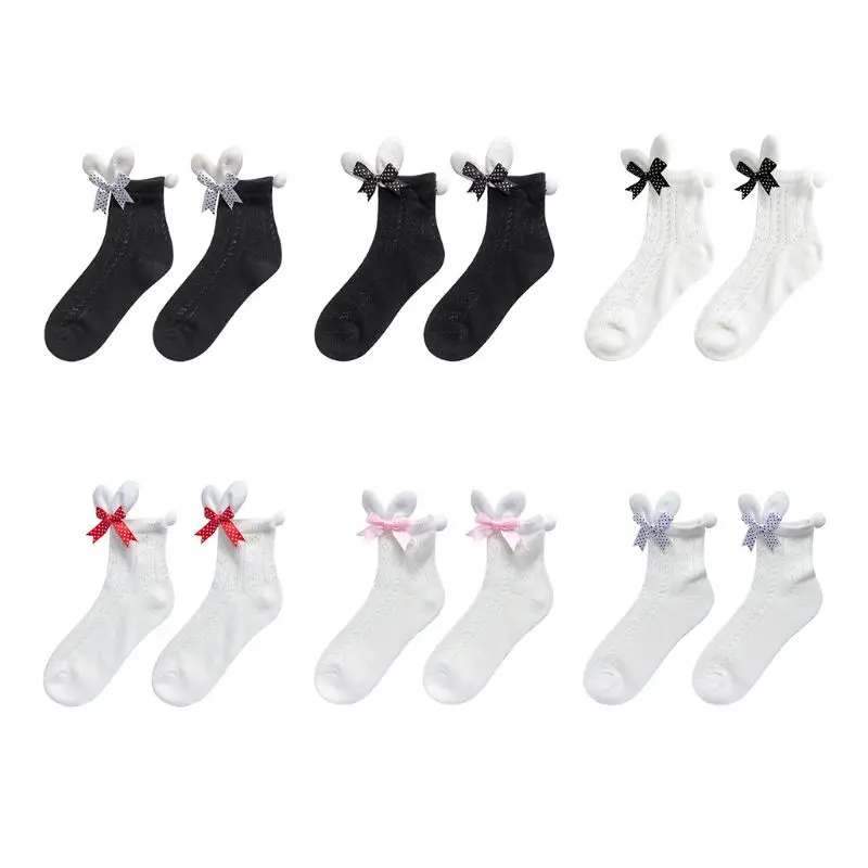 Хлопковые носки с бантиком и милыми заячьими ушками; Милые трикотажные изделия в стиле Лолиты для девочек