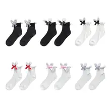 Хлопковые носки с бантиком и милыми заячьими ушками; Милые трикотажные изделия в стиле Лолиты для девочек