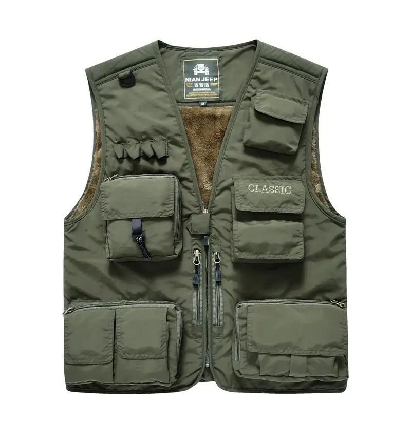 Зимние Nian Jeep Для мужчин на открытом воздухе с несколькими карманами плюс бархатный жилет Повседневное Рыбалка фотографии жилет репортера