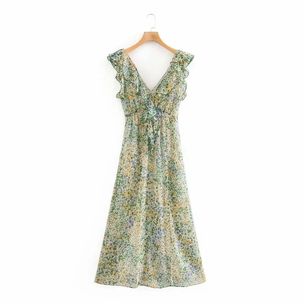 2020 Women fashion v neck cascading ruffles print chiffon midi Dress female back zipper summer vestido Chic brand Dresses DS3770 2020 Women fashion v neck cascading ruffles print chiffon midi Dress female back zipper summer vestido Chic brand Dresses DS3770