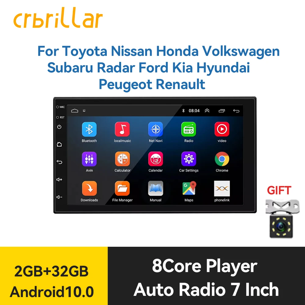 Android10 2 Din 7'' Car Radio Multimedia Player RAM 2G+32G Stereo Bluetooth Support Camera GPS