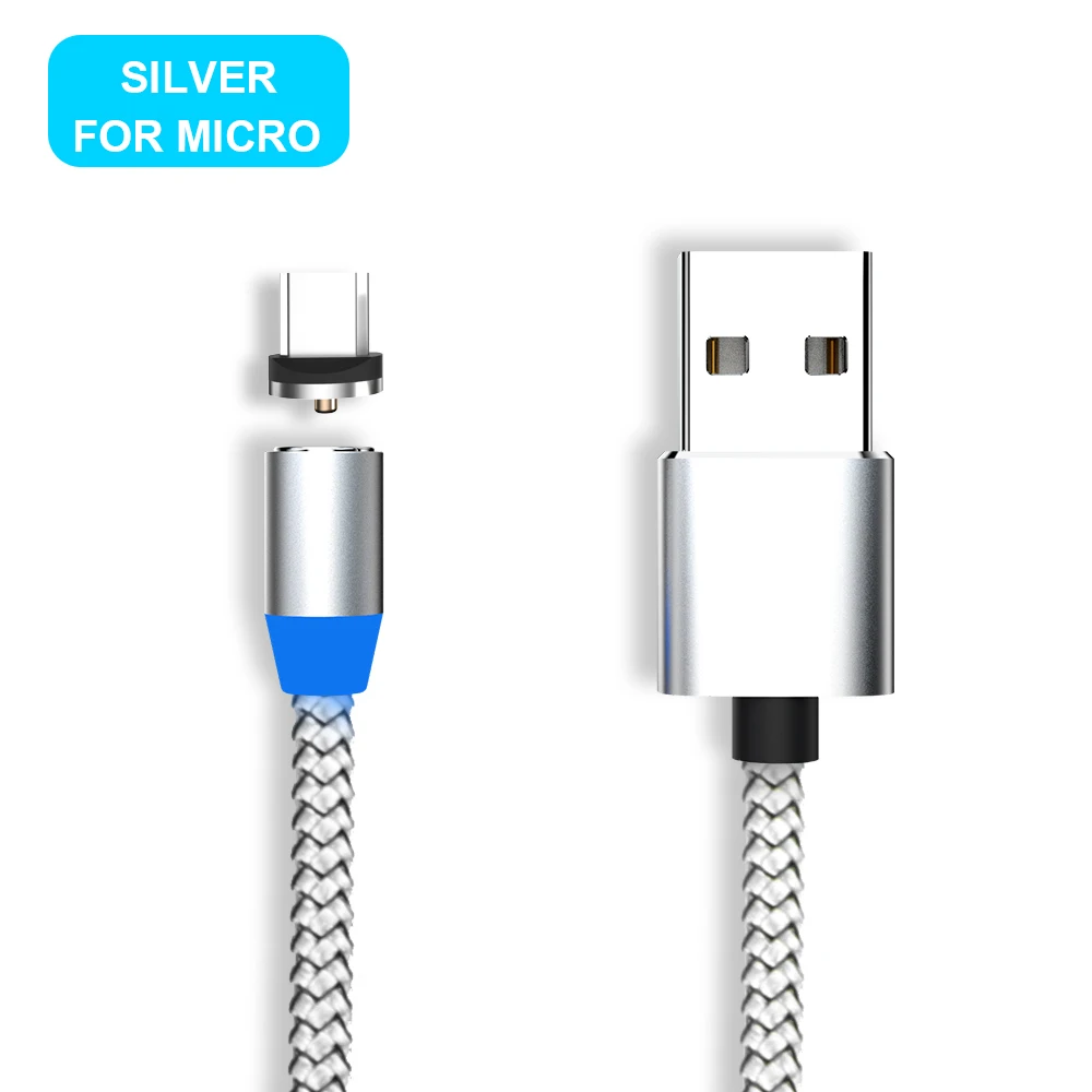 Магнитный кабель Vanniso 2 м, кабель Micro usb type-C для iPhone xs, samsung, быстрая зарядка, магнитное зарядное устройство, USB кабели, зарядный шнур B - Цвет: Silver Micro Cable
