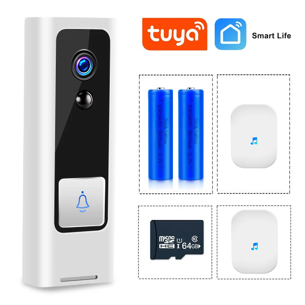 Tuya-videoportero inalámbrico con WIFI, 1080P, HD, Monitor de bebé, vida inteligente, casa, timbre, teléfono, PIR, movimiento de seguridad para hogar
