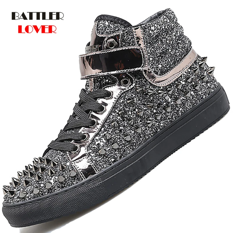 2020 Luxury Rivets Men Casual Shoes Lace Up High-Top Fashion Spike Rivets Punk Shoes Men
