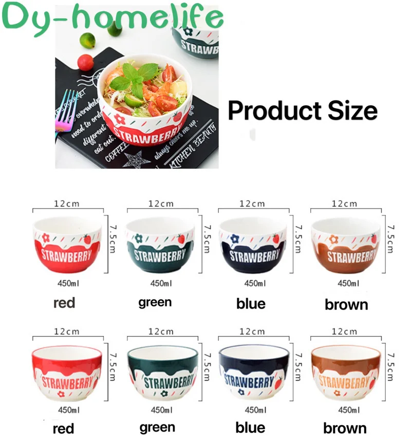 

450ml Korean Multicolor Ins Three-dimensional Strawberry Round Ceramic Bowl Kitchen Supplies Bone China Breakfast Salad Bowl
