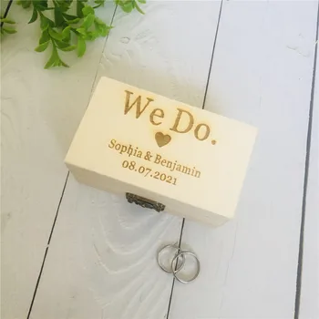 

Weeding Decoration Personalized Engraving Rustic Wedding Wooden Ring Box Jewelry Trinket Storage Containers Custom Ring Bearer
