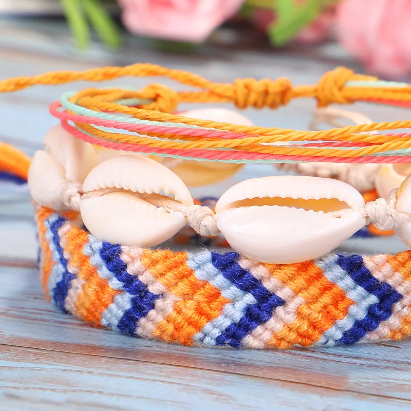 Meetvii Bohemian Waterproof Wax Rope Anklets Set for Women Girls Colorful Woven Beach Shell Charm Leg Bracelet Foot Jewelry